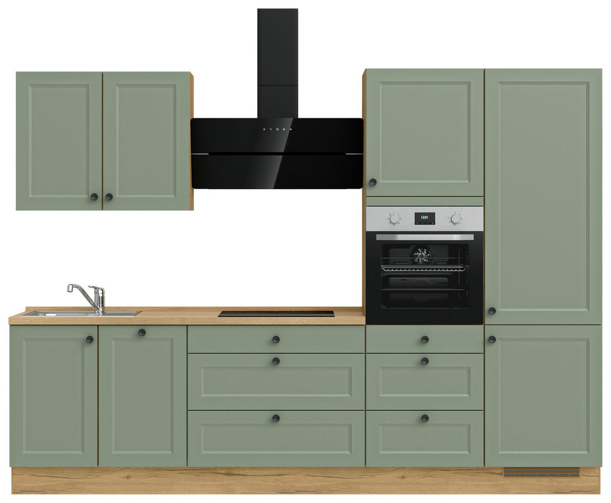 KÜCHENLEERBLOCK 300 cm   in Grün, Eichefarben  - Eichefarben/Schwarz, MODERN, Holzwerkstoff/Metall (300cm) - Nobilia