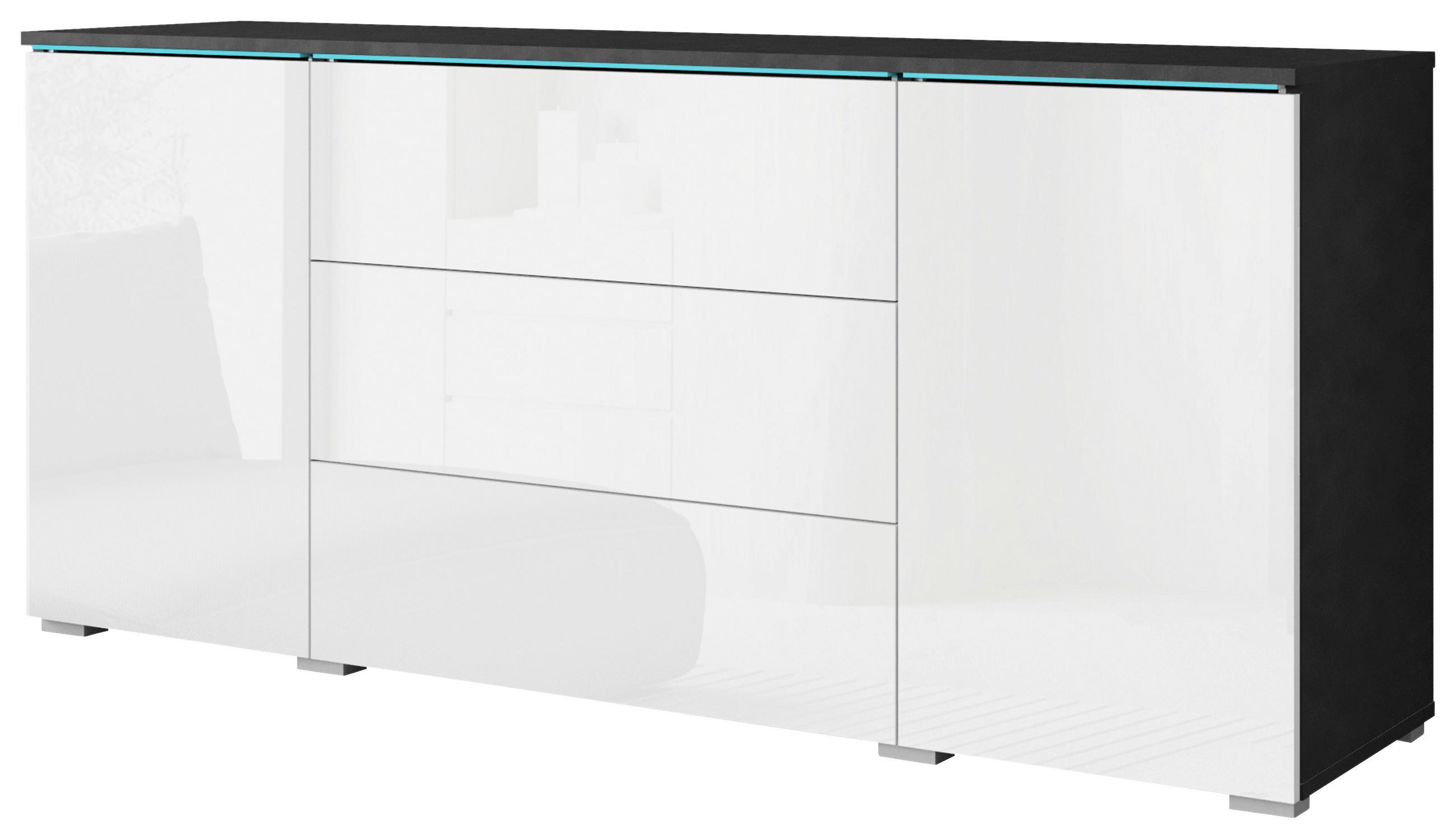 ŠIROKÁ KOMODA, antracitová, vysoce lesklá bílá, 150/67,9/39,5 cm - šedá/antracitová, Basics, kompozitní dřevo/plast (150/67,9/39,5cm) - P & B