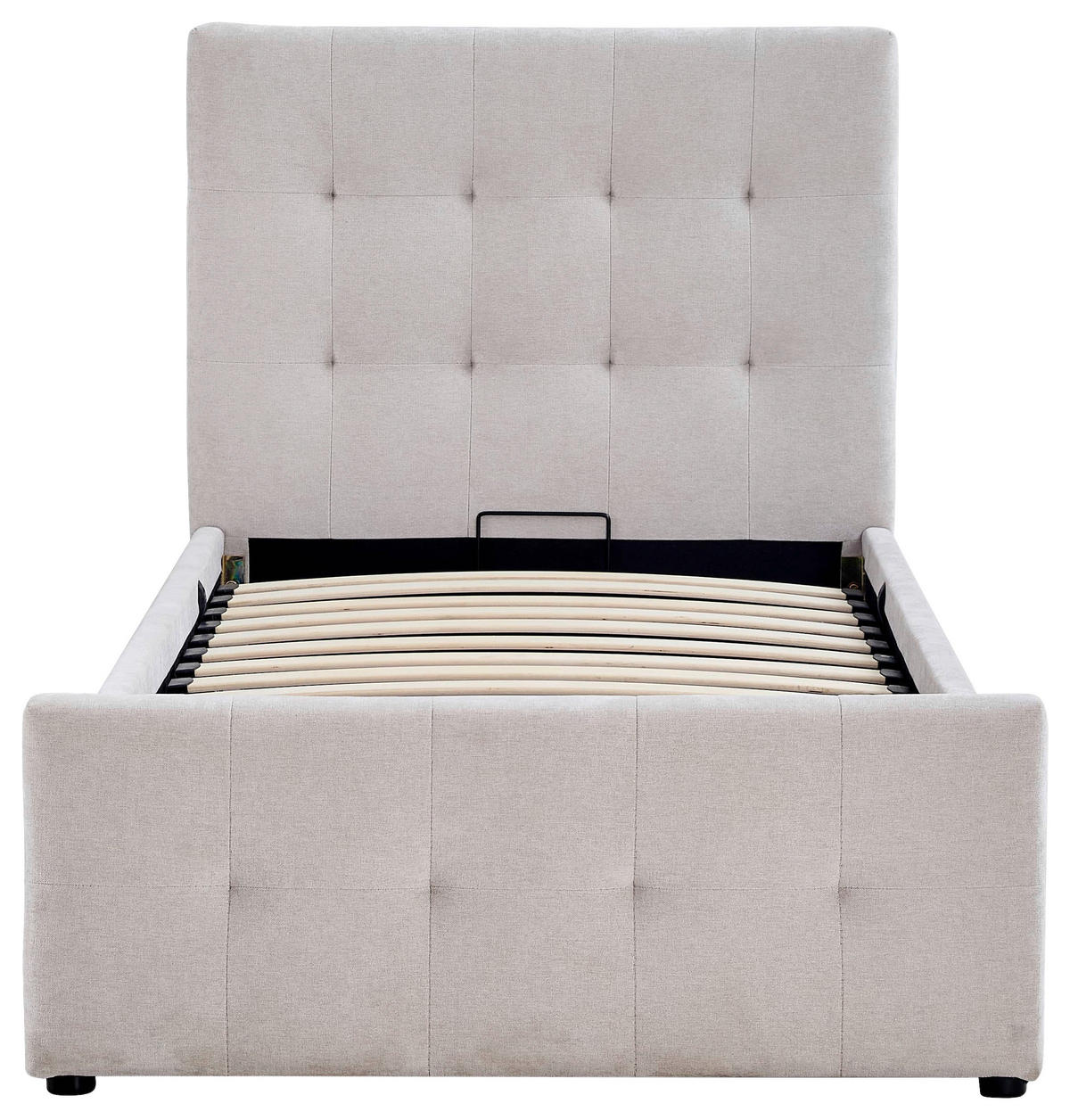 POLSTERBETT gepolstertes Kopfteil, Lattenrost, Bettkasten 90/200 cm  in Beige  - Beige/Schwarz, Design, Holz/Kunststoff (90/200cm) - Boxxx
