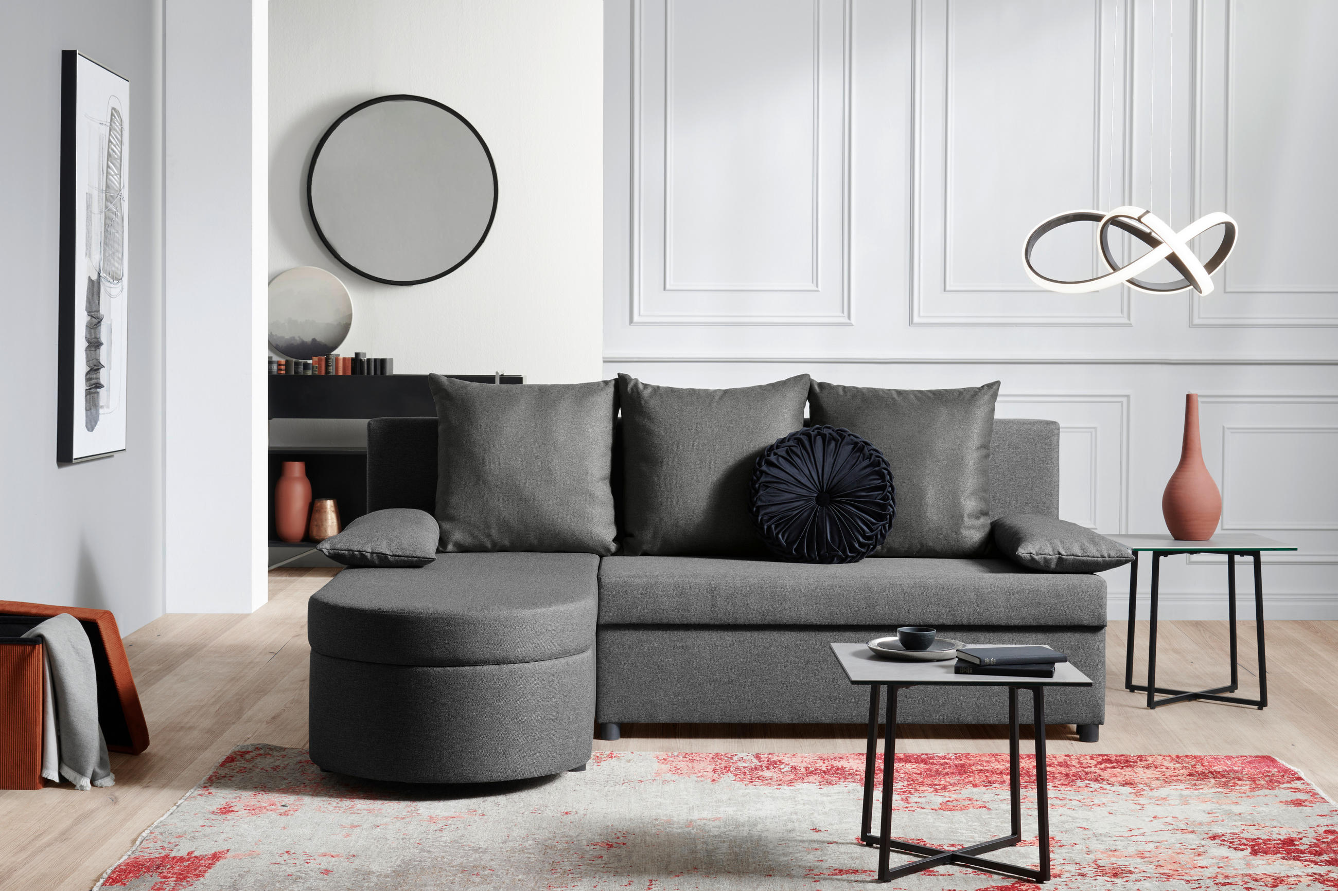 ECKSOFA Grau Webstoff  - Anthrazit/Schwarz, KONVENTIONELL, Kunststoff/Textil (159/196cm) - Ti'me