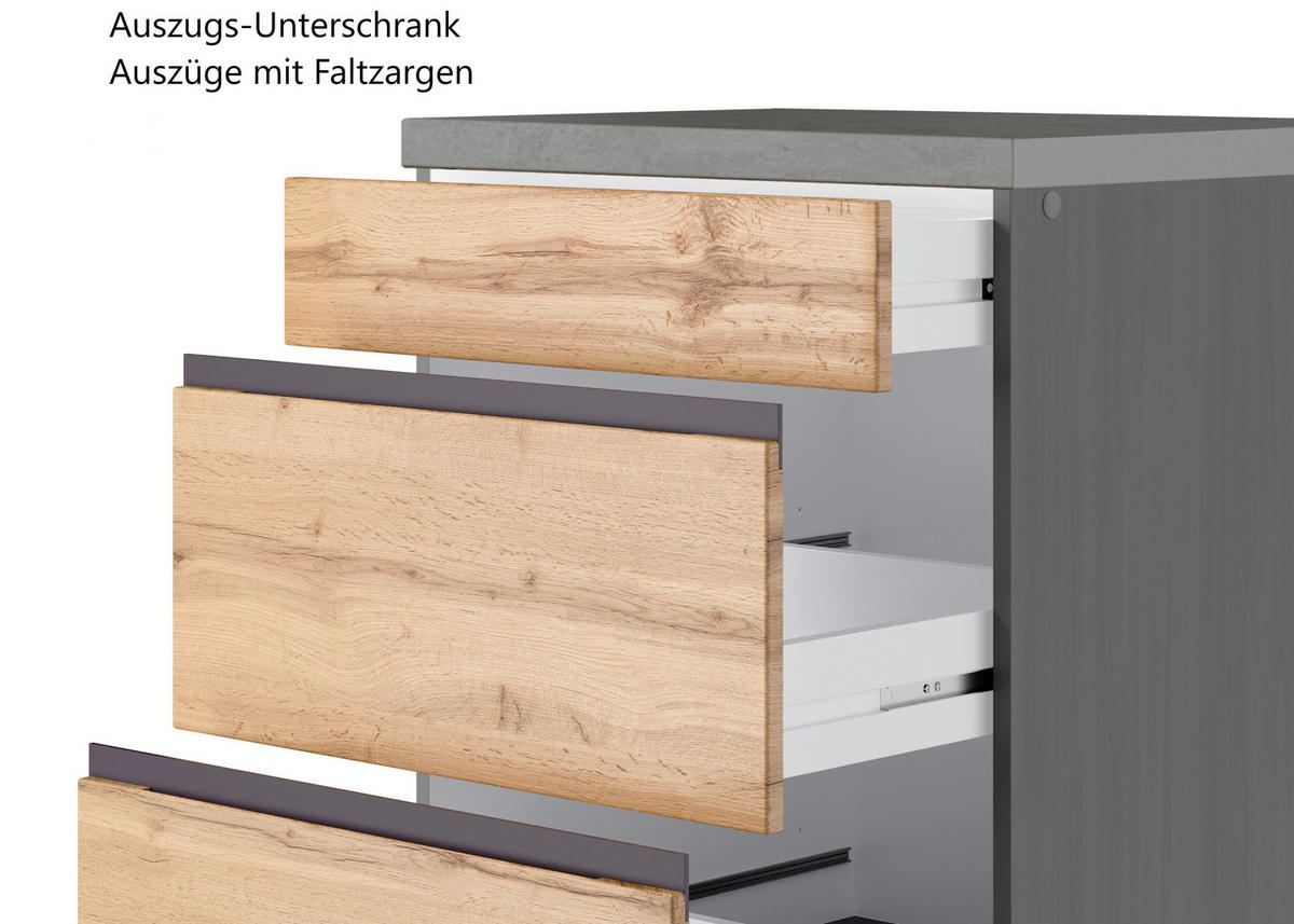 KÜCHENLEERBLOCK 390 cm   Graphitfarben, Eiche Wotan  - Eiche Wotan/Graphitfarben, Design, Holzwerkstoff (390cm) - Held
