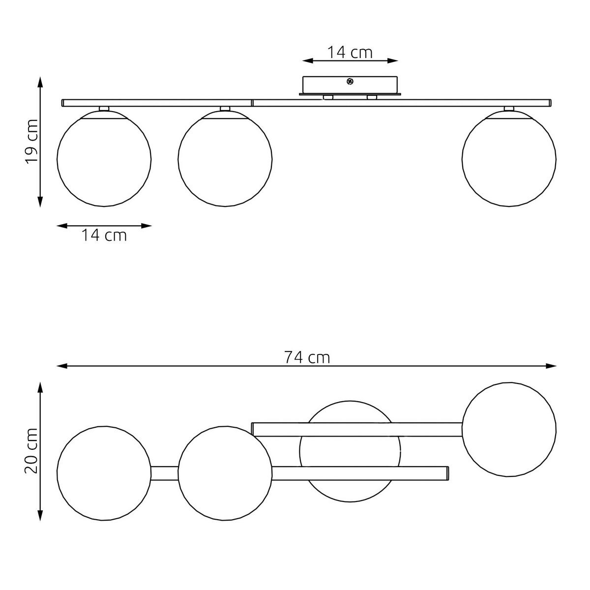 DECKENLEUCHTE 74/20/19 cm  - Schwarz, KONVENTIONELL, Glas/Metall (74/20/19cm)