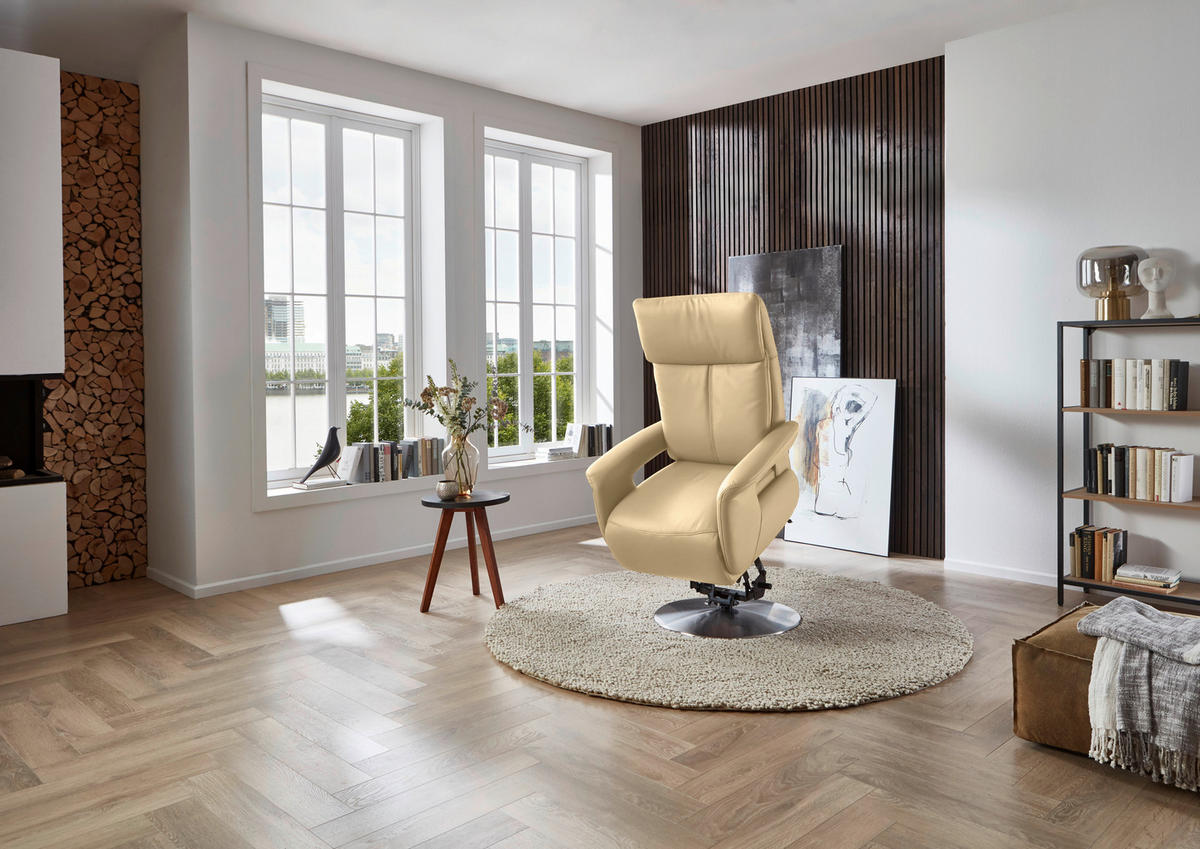 RELAXSESSEL in Leder Beige  - Edelstahlfarben/Beige, Design, Leder/Metall (78/112/85cm) - Cantus