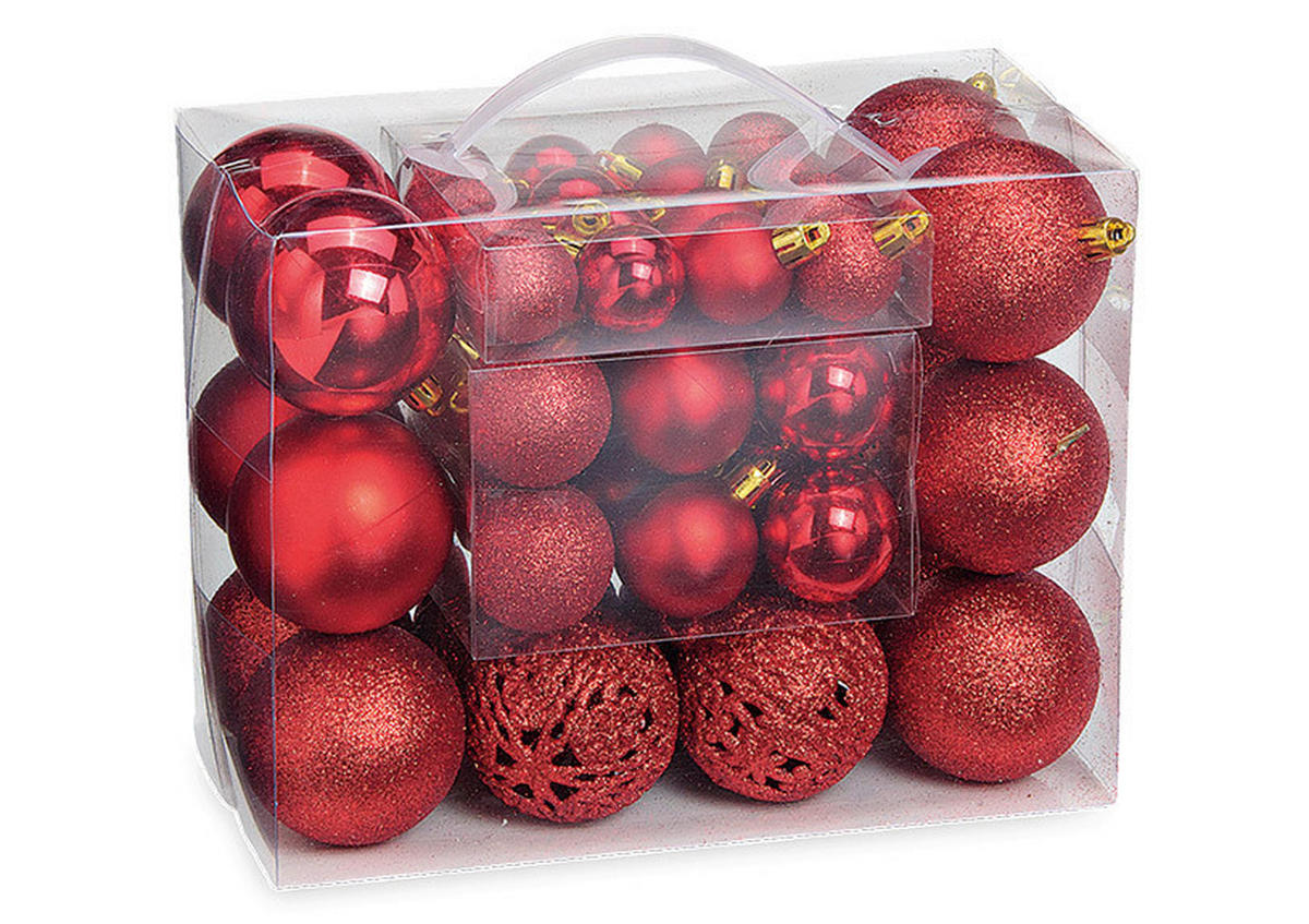 CHRISTBAUMKUGEL-SET 50-teilig  - Rot, Basics, Kunststoff (23,0/18,0/12,0cm) - X-Mas