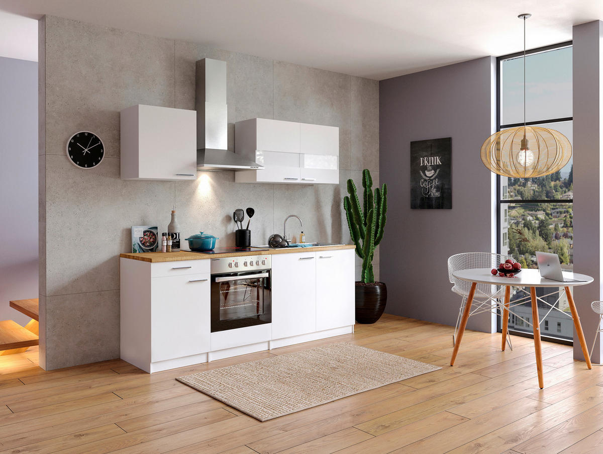 MODULKÖK 210 cm   i vit  - stålfärgad/vit, Basics, metall/trämaterial (210cm) - Respekta