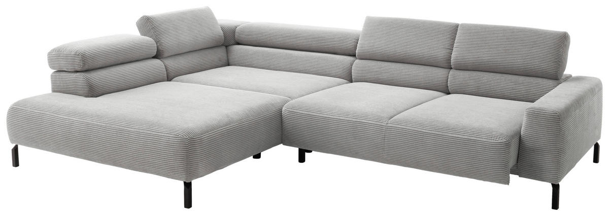 ECKSOFA inkl. Funktion in Cord Grau  - Schwarz/Grau, Modern, Textil/Metall (219/309cm) - Pure Home Lifestyle