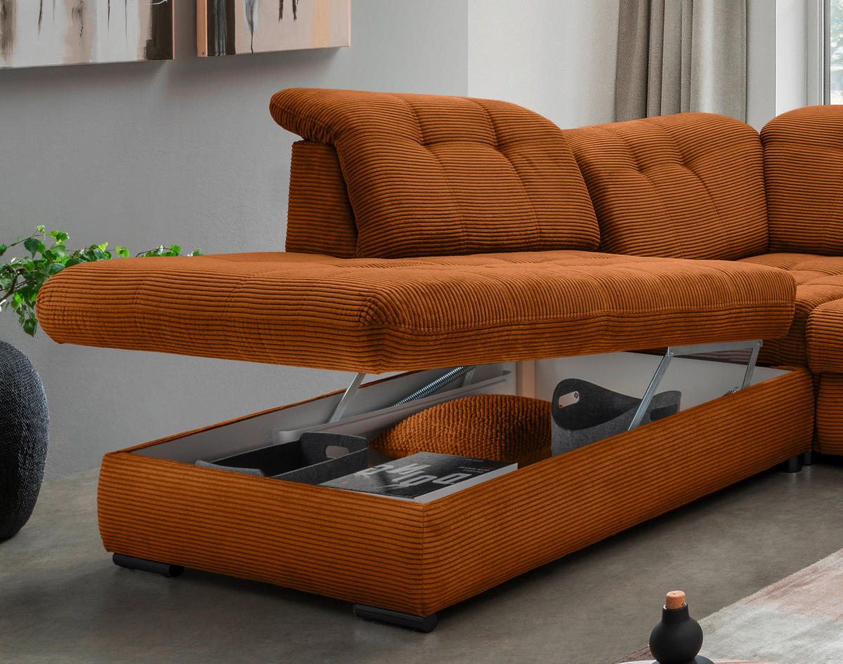 WOHNLANDSCHAFT in Cord Goldfarben  - Goldfarben/Schwarz, MODERN, Textil/Metall (252/387/184cm) - Livetastic