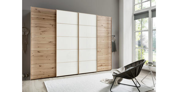 SCHWEBETÜRENSCHRANK 330/236/67 cm 4-türig Weiß, Buchefarben - Buchefarben/Weiß, Natur, Glas/Holz (330/236/67cm) - Linea Natura