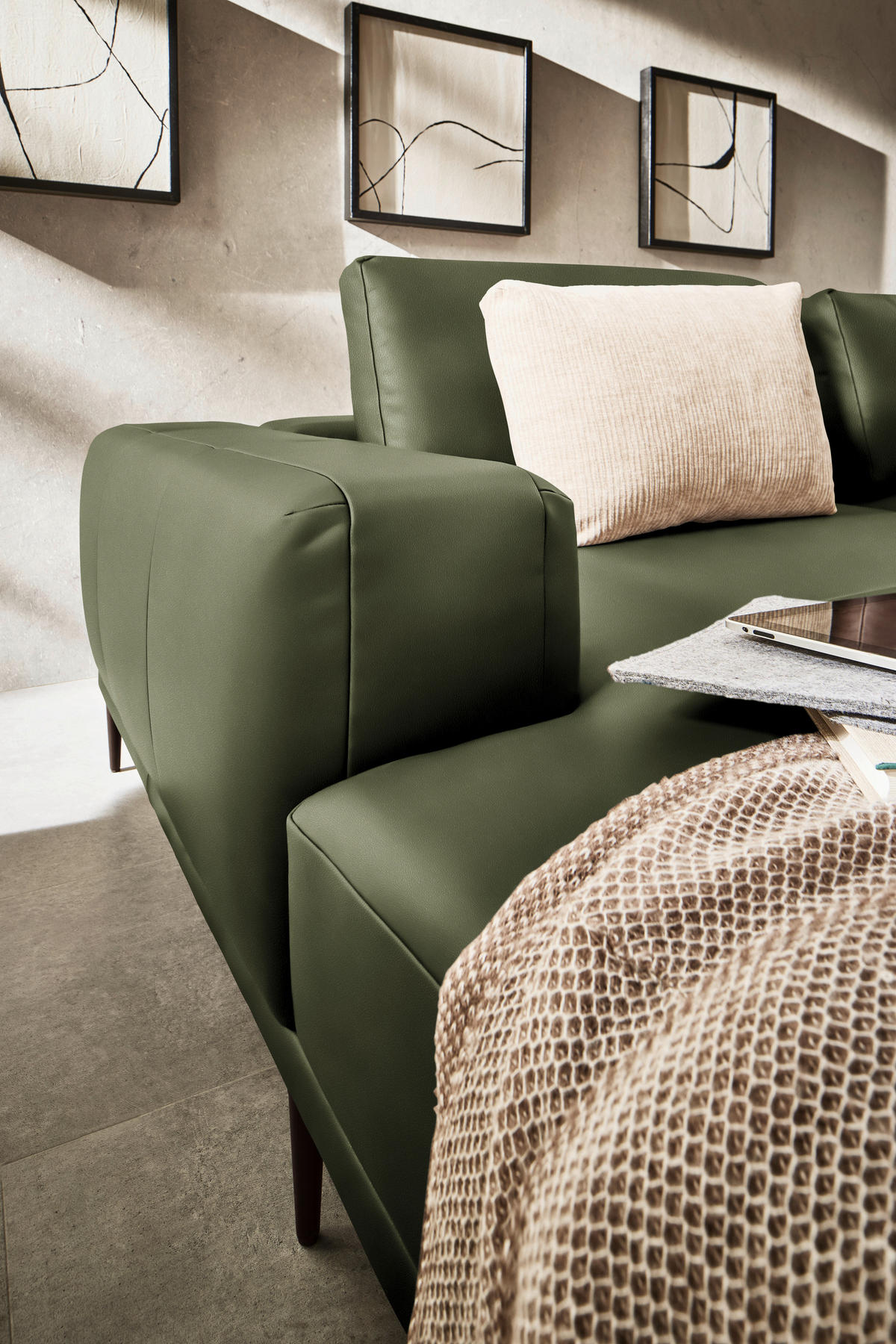 ECKSOFA  in Echtleder Grün  201/304 cm  - Schwarz/Grün, Design, Leder/Metall (201/304cm) - Belluti