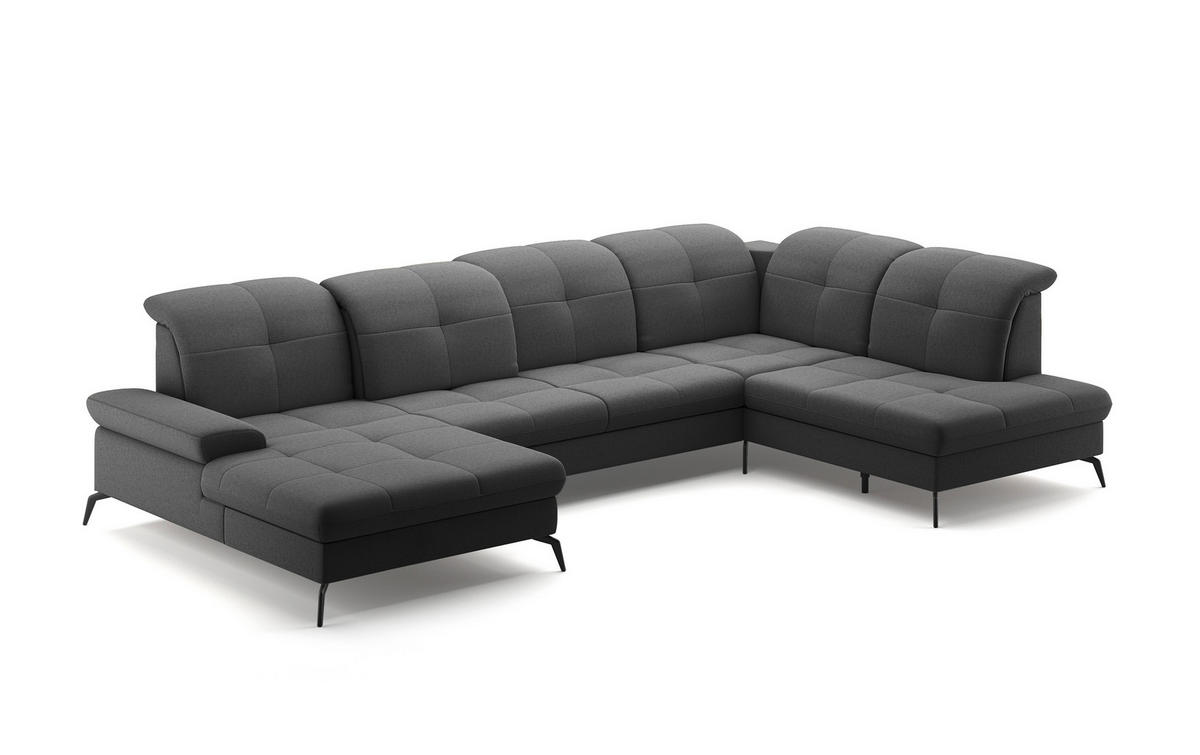 WOHNLANDSCHAFT in Flachgewebe Dunkelgrau  - Dunkelgrau/Schwarz, Konventionell, Textil/Metall (185/357/231cm) - Sit & More