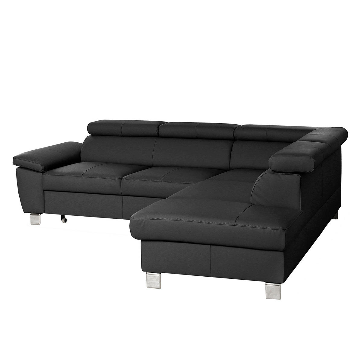 ECKSOFA Schwarz Echtleder Lederlook  - Chromfarben/Schwarz, Design, Leder/Textil (248/208cm) - Livetastic