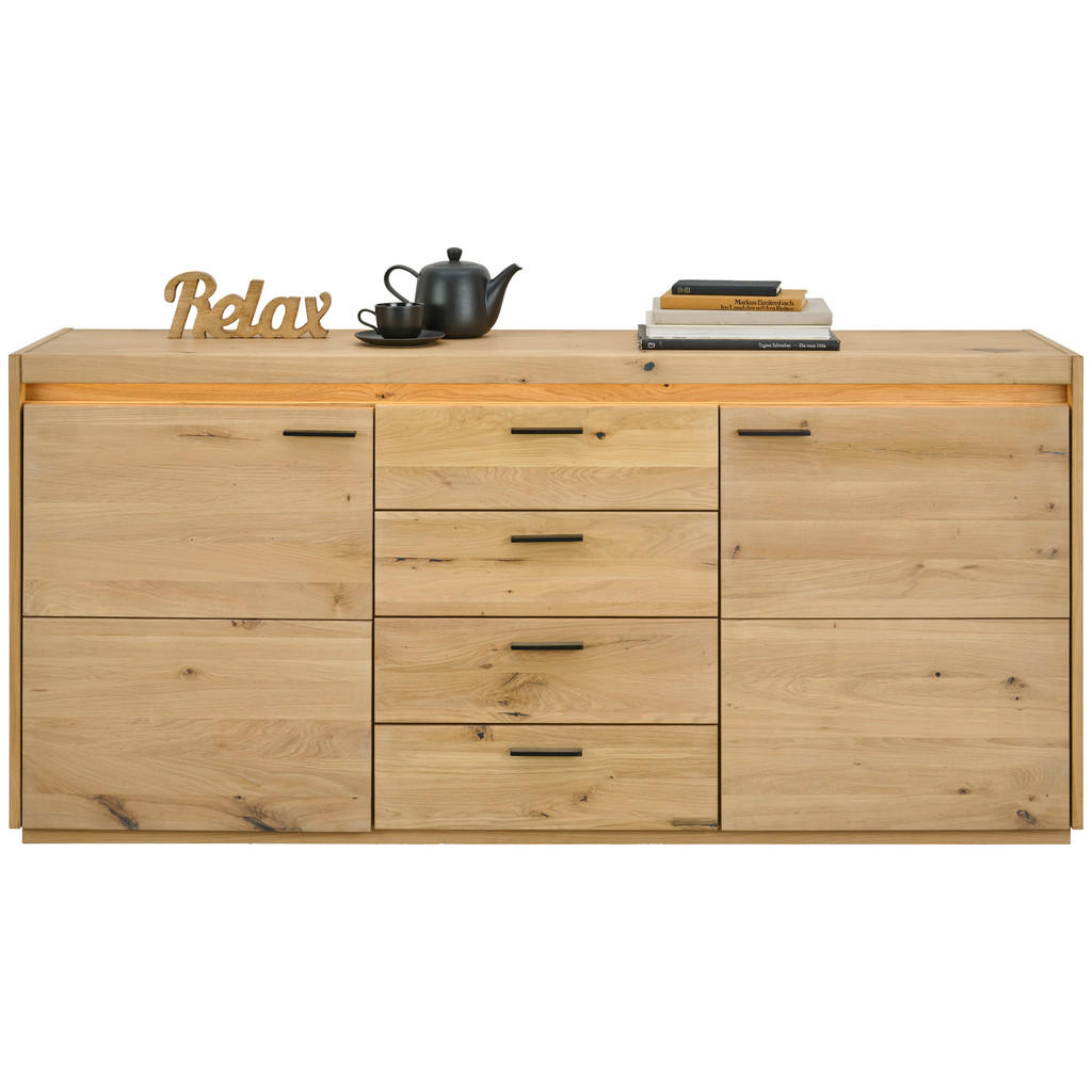 Thumbnail - Linea Natura Sideboard, Eiche, Holz, Kerneiche, furniert, massiv, 2 Fächer, 4 Schubladen, 180.2x83.5x41.8 cm, Beimöbel e...