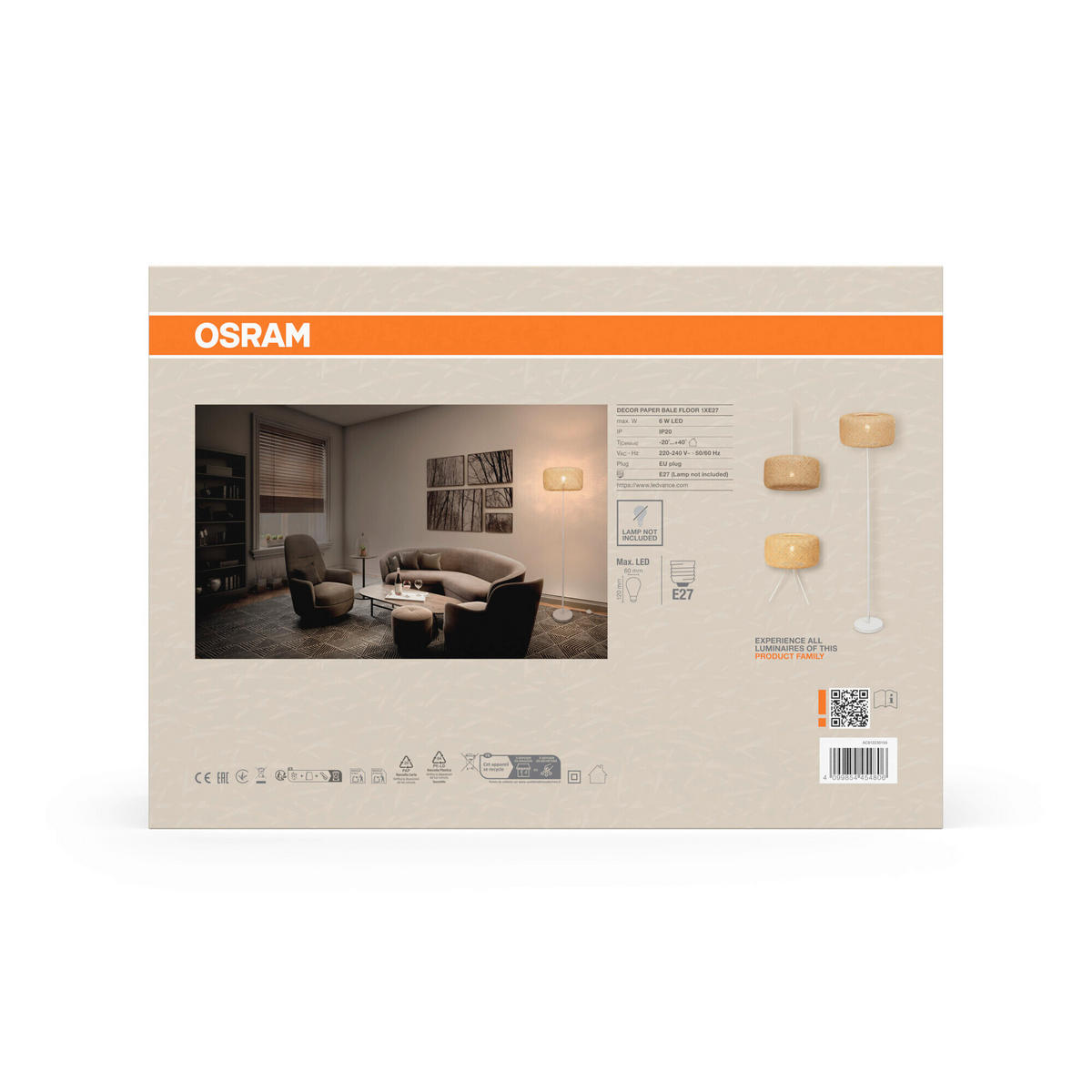 STEHLEUCHTE 40/164 cm    - Beige, Natur, Papier/Metall (40/164cm) - Osram