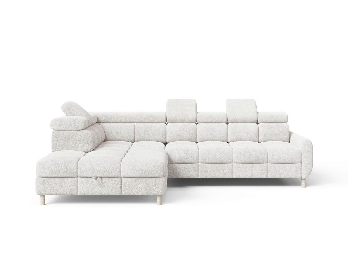 ECKSOFA BUN in Bouclé Weiß  - Elfenbein/Weiß, Design, Holz/Textil (209/276cm) - MID.YOU