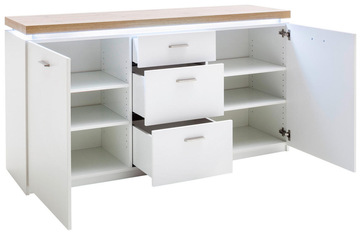 SIDEBOARD  in 156/82/44 cm  - Eichefarben/Weiß, Natur, Holzwerkstoff/Metall (156/82/44cm)