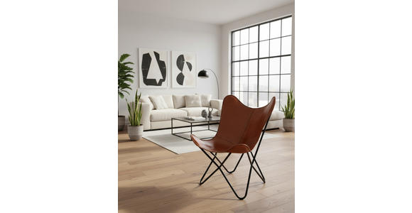 STUHL Echtleder Schwarz, Cognac  - Cognac/Schwarz, LIFESTYLE, Leder/Metall (72/75/96cm) - Landscape