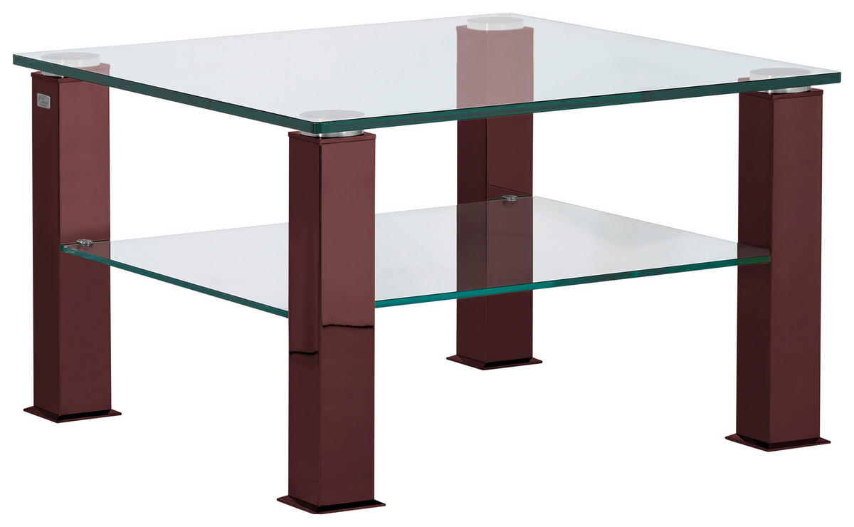 COUCHTISCH Kristallglas 75/75/42,5 cm quadratisch Rot, Schwarz  - Rot/Schwarz, Design, Glas/Kunststoff (75/75/42,5cm)