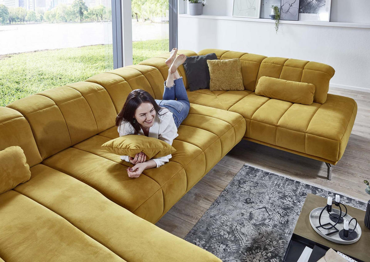 SJEDEĆA GARNITURA tekstil  curry žuta   - curry žuta/crna, Moderno, tekstil (383/98/212cm) - Beldomo Style