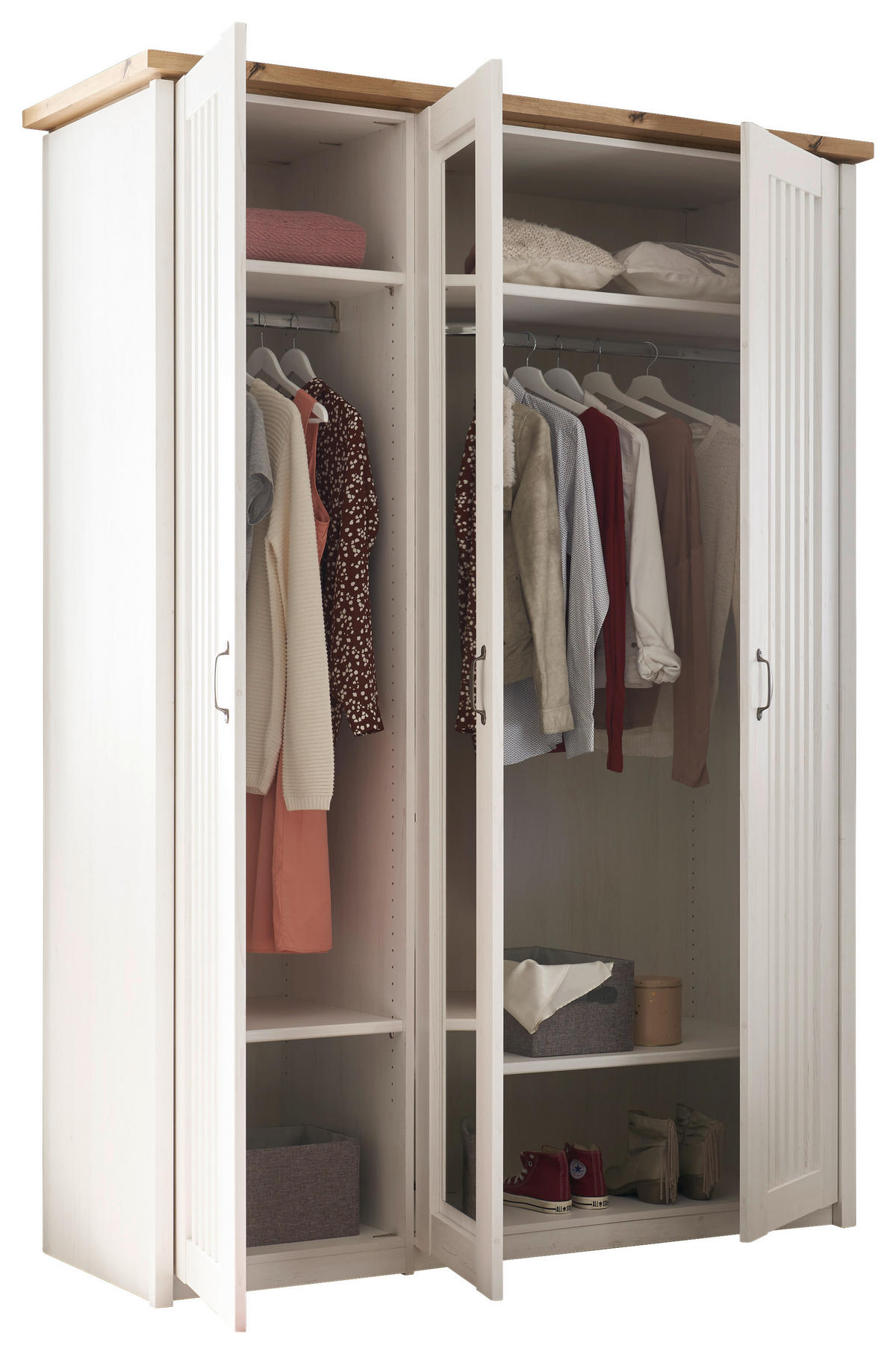 DREHTÜRENSCHRANK Weiss, Eichefarben  - Weiss/Eichefarben, Lifestyle, Holzwerkstoff/Metall (164/224/60cm) - Landscape