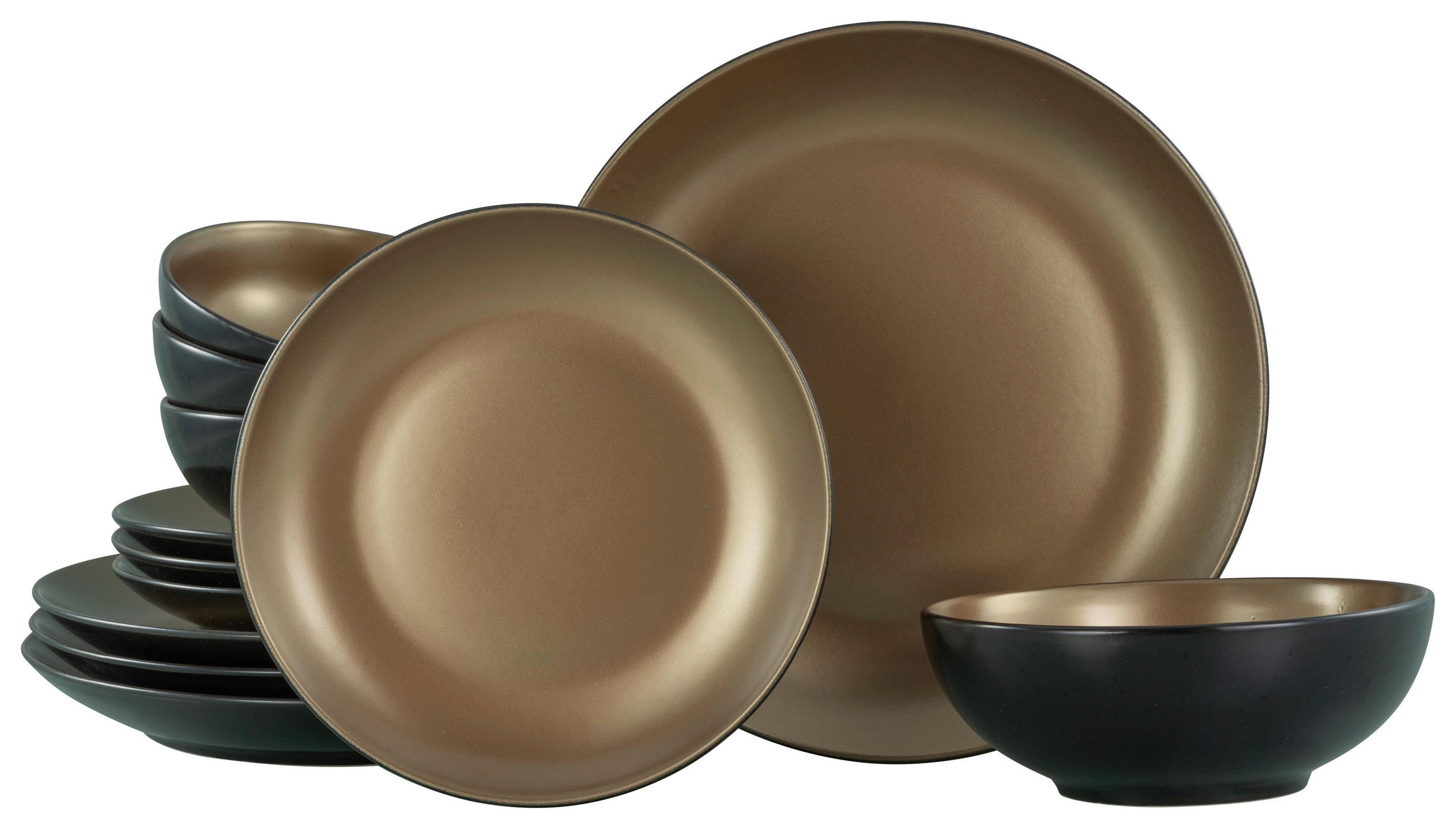 JÍDELNÍ SOUPRAVA, kamenina - černá/barvy zlata, keramika (31,5/31/38cm) - Creatable