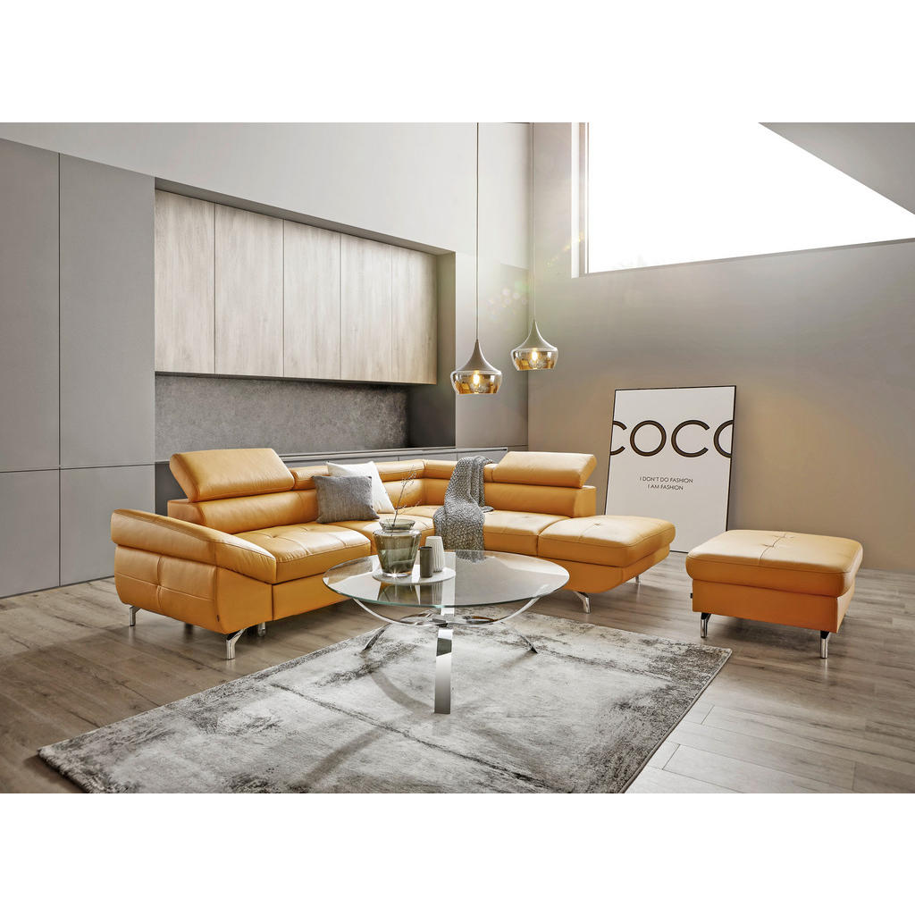 Thumbnail - Novel Ecksofa, Currygelb, Leder, Echtleder, Rindleder, Uni, 5-Sitzer, Ottomane links, L-Form, 270x220 cm, Lederauswahl, ...