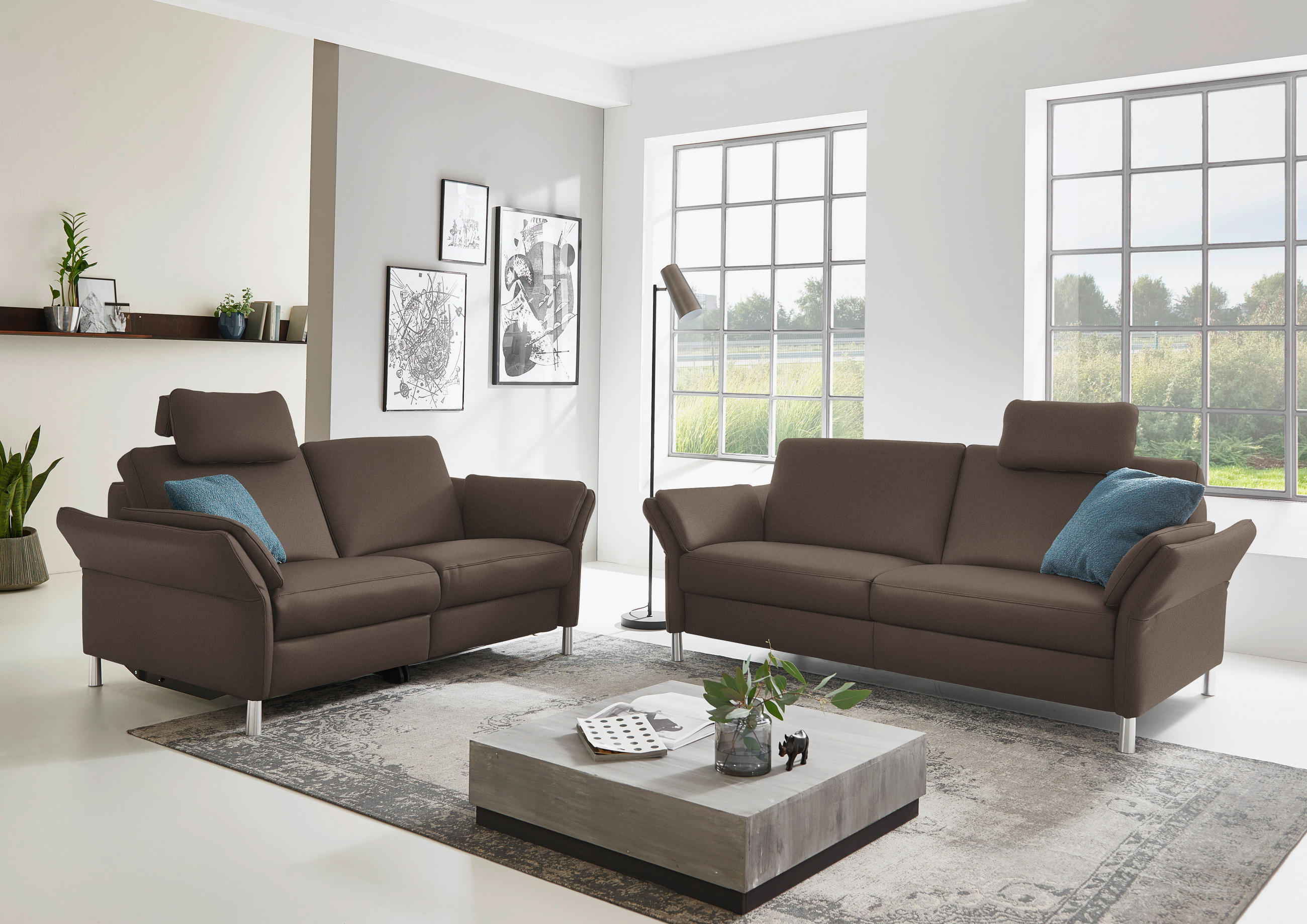 2,5-SITZER in Echtleder Dunkelbraun  - Dunkelbraun/Alufarben, Design, Leder/Metall (164/82/99cm) - Dieter Knoll