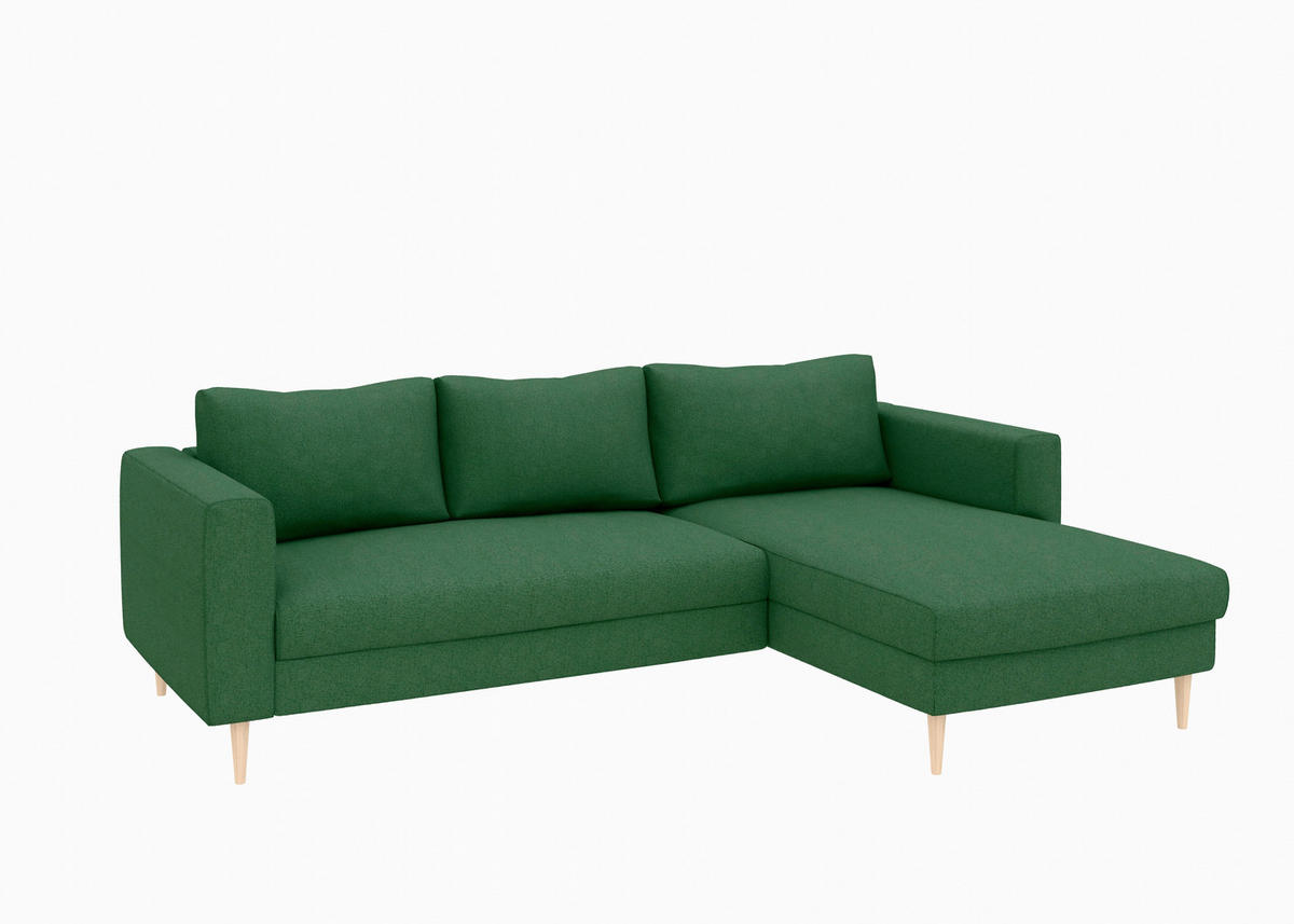 ECKSOFA  in Struktur Dunkelgrün  232/161 cm  - Dunkelgrün/Buchefarben, MODERN, Holz/Textil (232/161cm) - Trendmanufaktur