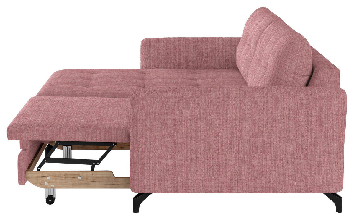 ECKSOFA in Flachgewebe, Leinenoptik Rosa  - Schwarz/Rosa, Design, Textil/Metall (170/242cm) - Xora