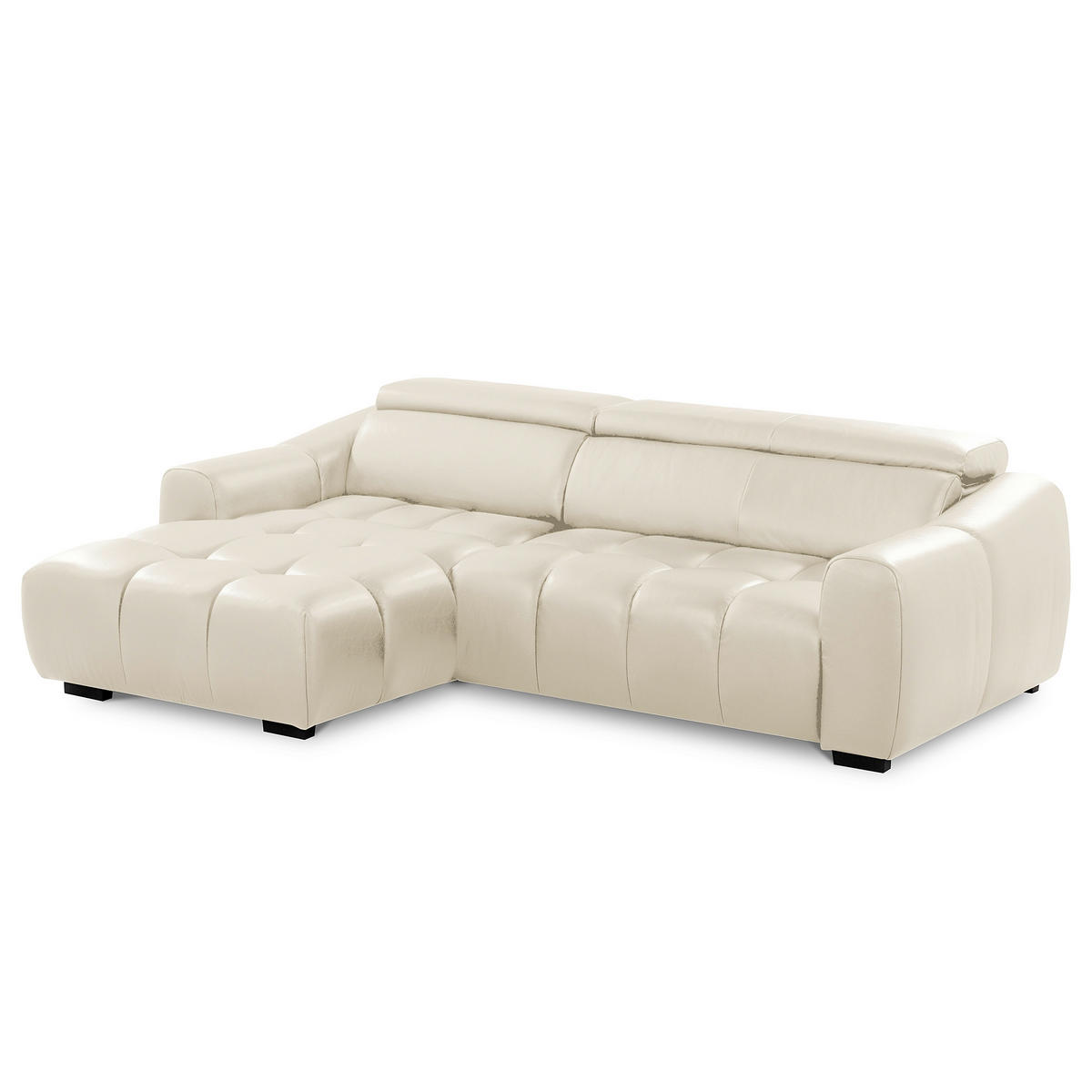 ECKSOFA 177/274 cm AVEIRO in Echtleder Creme Bettkasten, Kopfteilverstellung, Sitzvorzug  177/274 cm  - Creme/Schwarz, Design, Leder/Kunststoff (177/274cm) - Livetastic