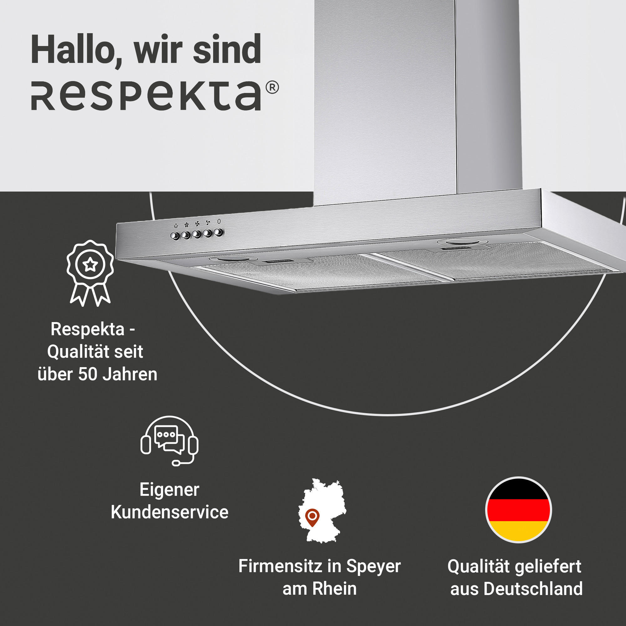 FLÄKTKÅPA CH22098IXB  - stålfärgad, Trend, metall/glas (60/48-86/50cm) - Respekta