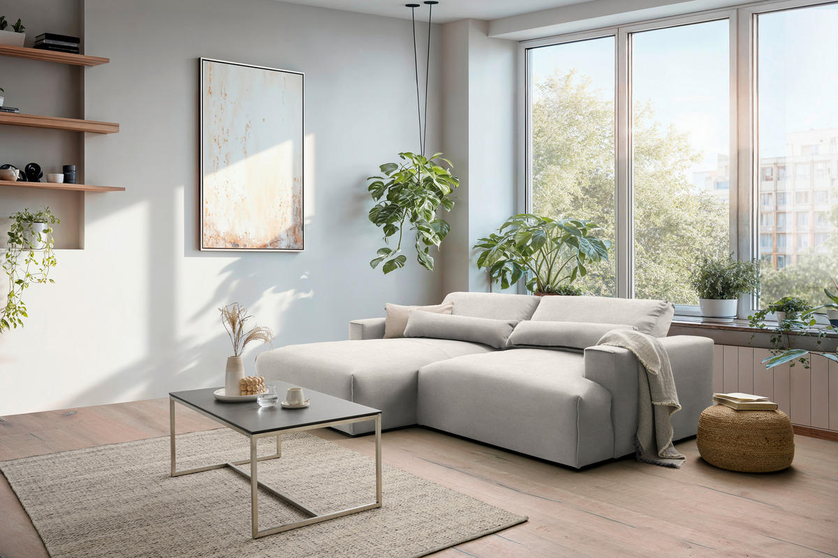 ECKSOFA Struktur Creme  - Creme/Schwarz, Design, Kunststoff/Textil (187/267cm) - Stylife