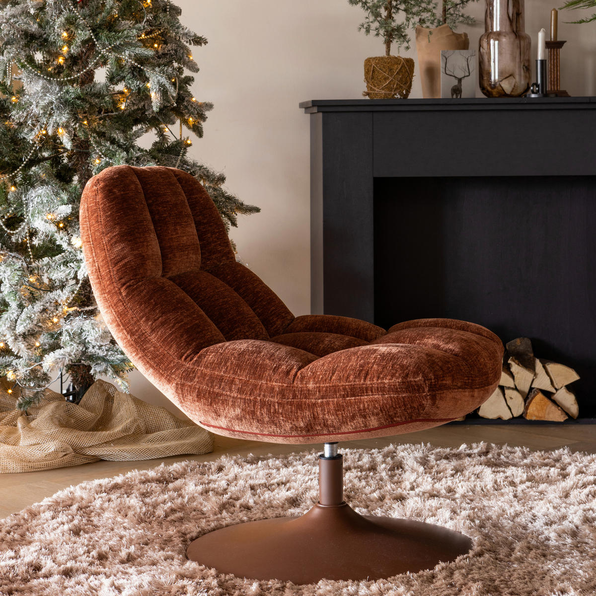 SESSEL in Chenille Rostfarben  - Rostfarben/Braun, Design, Textil/Metall (73/81/84cm) - Livetastic