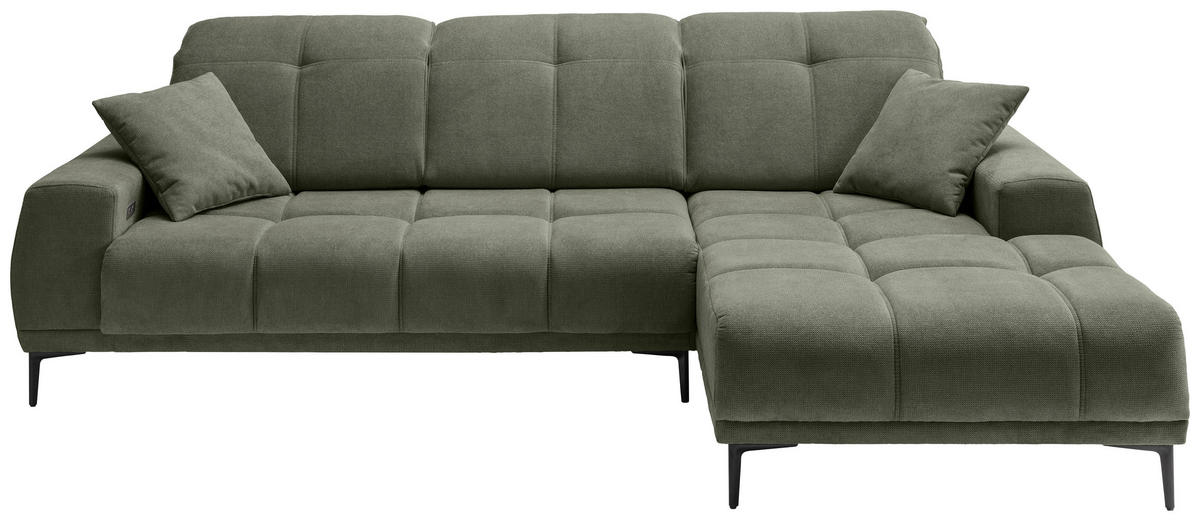 ECKSOFA Flachgewebe Dunkelgrün  - Dunkelgrün/Schwarz, Basics, Textil/Metall (292/187cm) - Livetastic