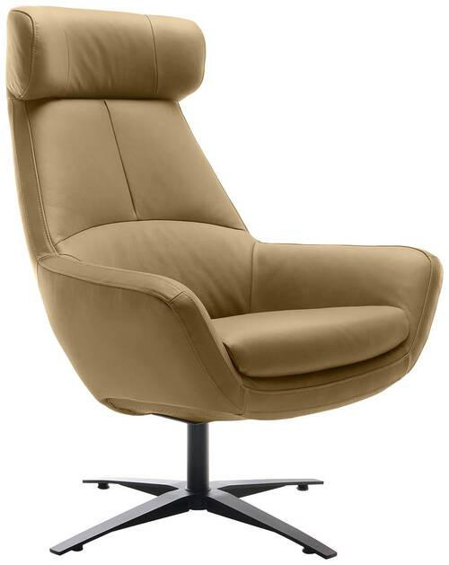SESSEL in Echtleder Hellbraun  - Hellbraun/Schwarz, Modern, Leder/Metall (81/112/83cm) - Trendmanufaktur
