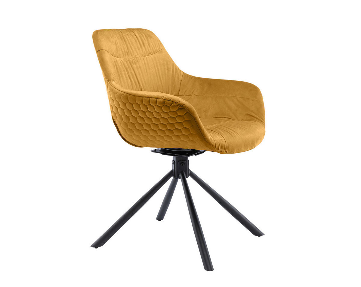 ARMLEHNSTUHL  in Samt  - Senfgelb/Schwarz, MODERN, Textil/Metall (64/82/63cm) - Livetastic