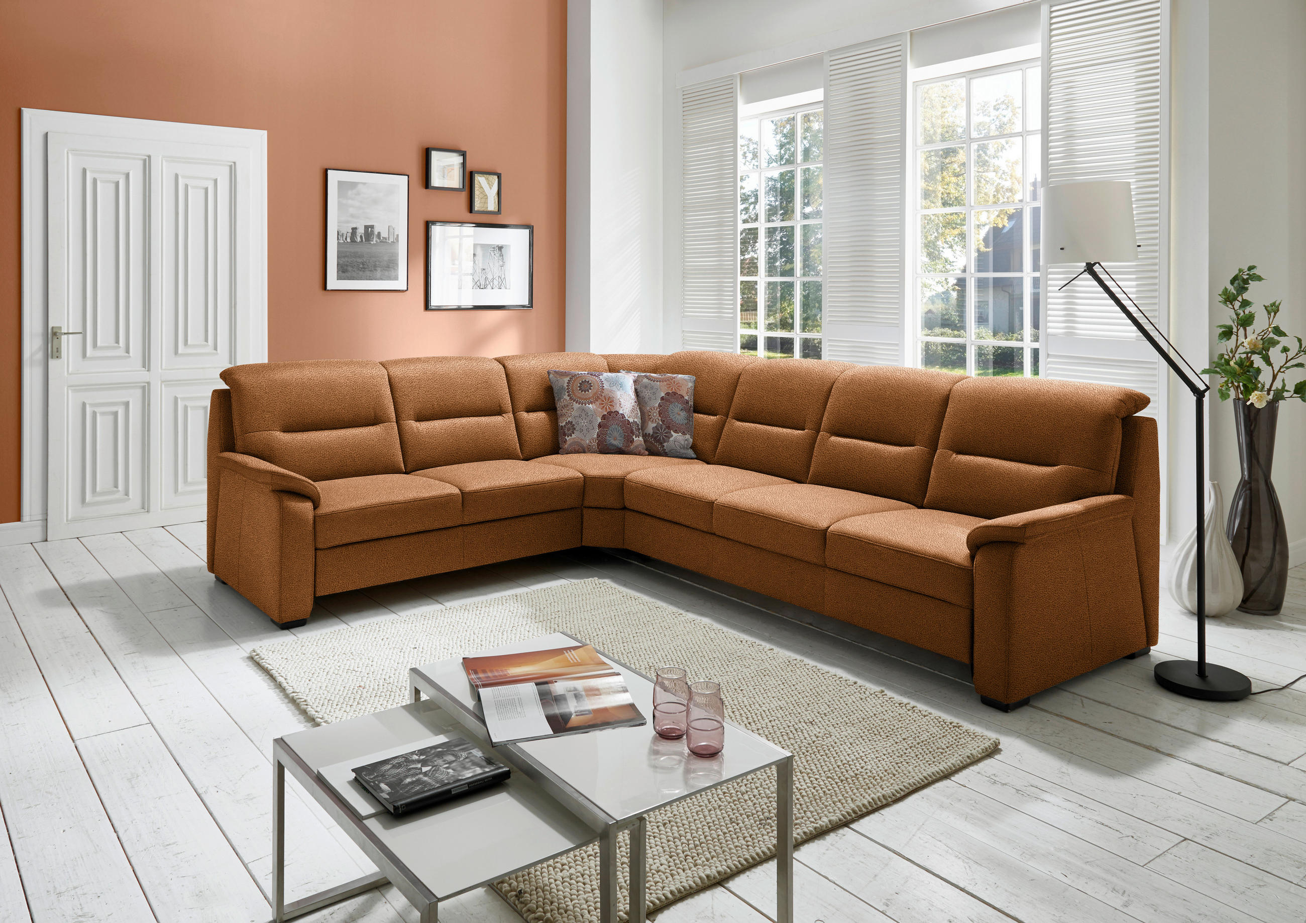 ECKSOFA in Mikrofaser Orange  245/303 cm  - Schwarz/Orange, KONVENTIONELL, Holz/Textil (245/303cm) - Beldomo Comfort