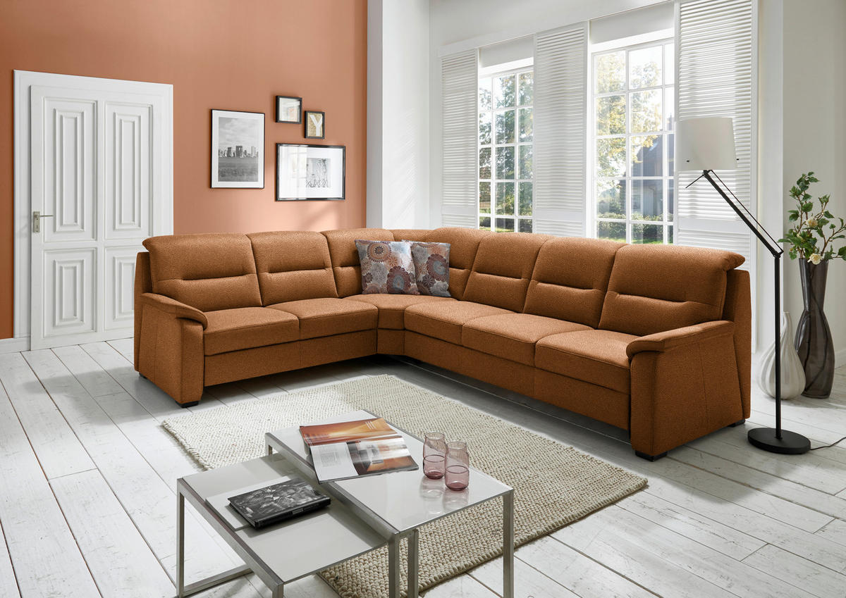 ECKSOFA in Mikrofaser Orange  - Schwarz/Orange, Konventionell, Holz/Textil (245/303cm) - Beldomo Comfort