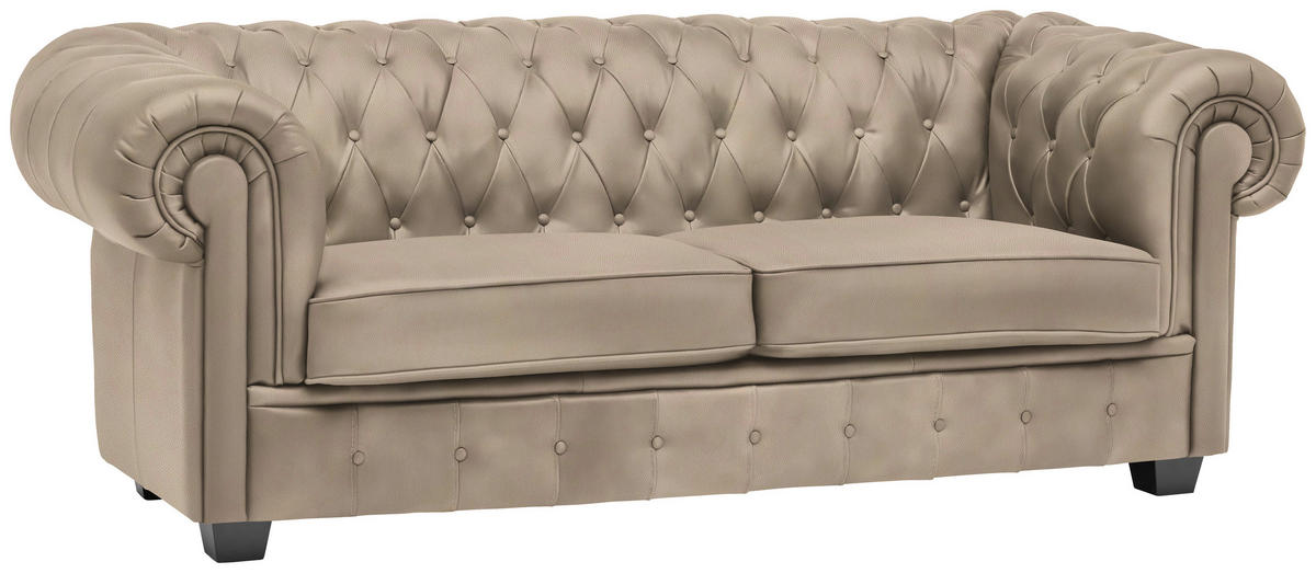 CHESTERFIELD-SOFA in Lederlook Beige  - Wengefarben/Beige, Lifestyle, Holz/Textil (206/76,5/96cm) - Landscape