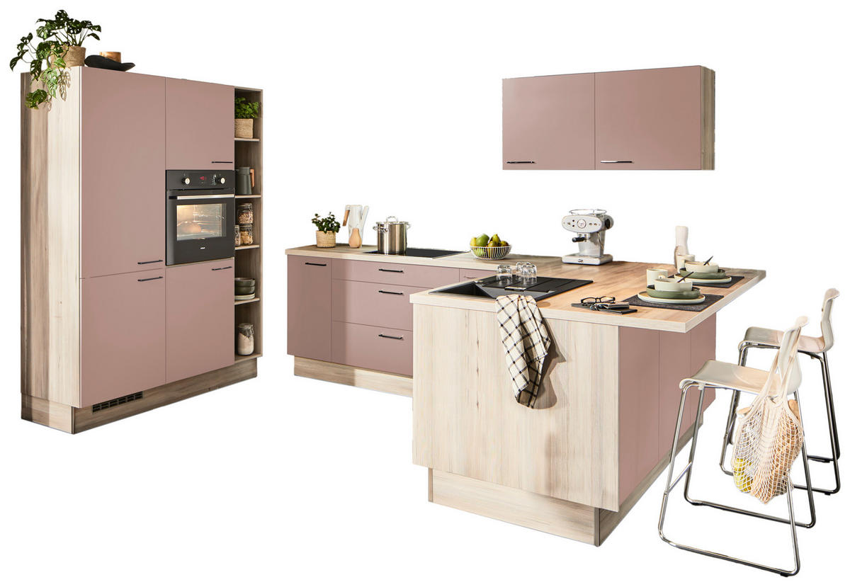 ECKKÜCHE  in Rosa  - Schwarz/Rosa, Design, Holzwerkstoff/Metall (150/280/192cm) - Xora