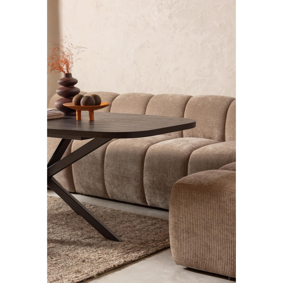 SITZBANK 164/83/73 cm gerippt Sandfarben Kunststoff  - Sandfarben/Schwarz, MODERN, Kunststoff/Textil (164/83/73cm) - Livetastic