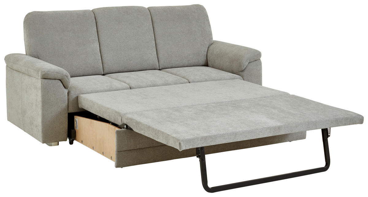 3-SITZER-SOFA Chenille Hellgrau  - Hellgrau/Alufarben, Konventionell, Textil/Metall (208/96/89cm) - Beldomo Comfort