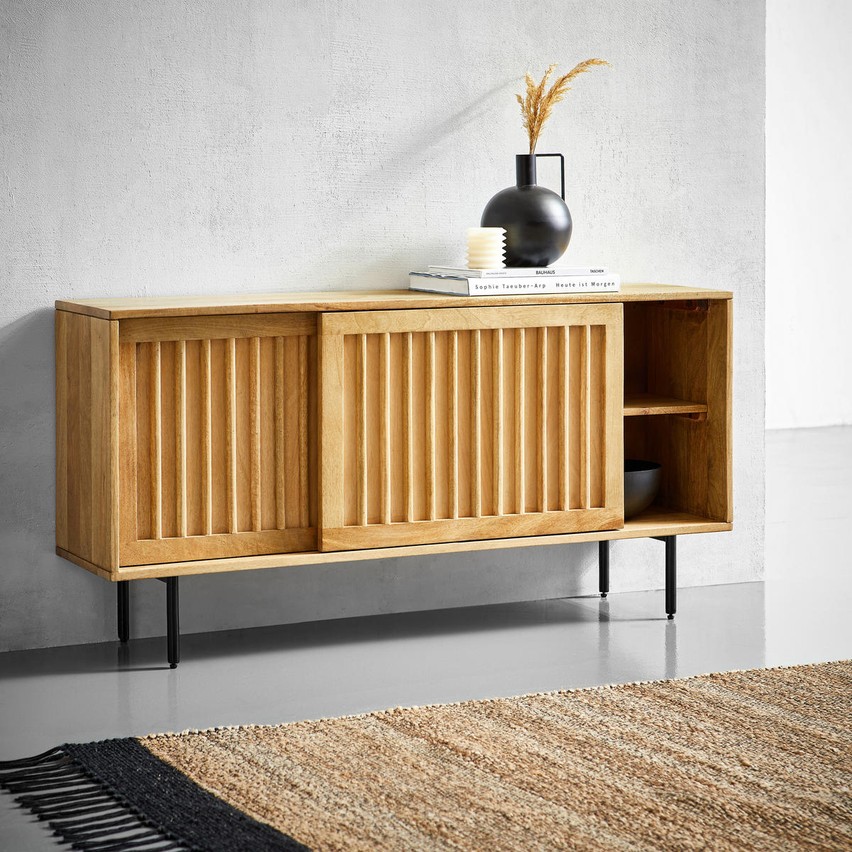 SIDEBOARD  in 122/60/30 cm  - Eichefarben/Schwarz, Trend, Holz/Metall (122/60/30cm) - Livetastic