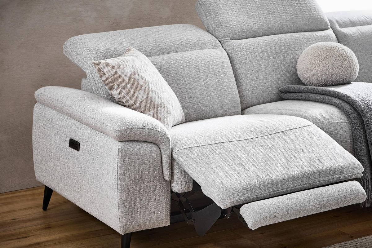 ECKSOFA inkl. Funktionen Hellgrau Leinenoptik  - Schwarzchrom/Hellgrau, Design, Holz/Kunststoff (270/75/171cm) - Xora