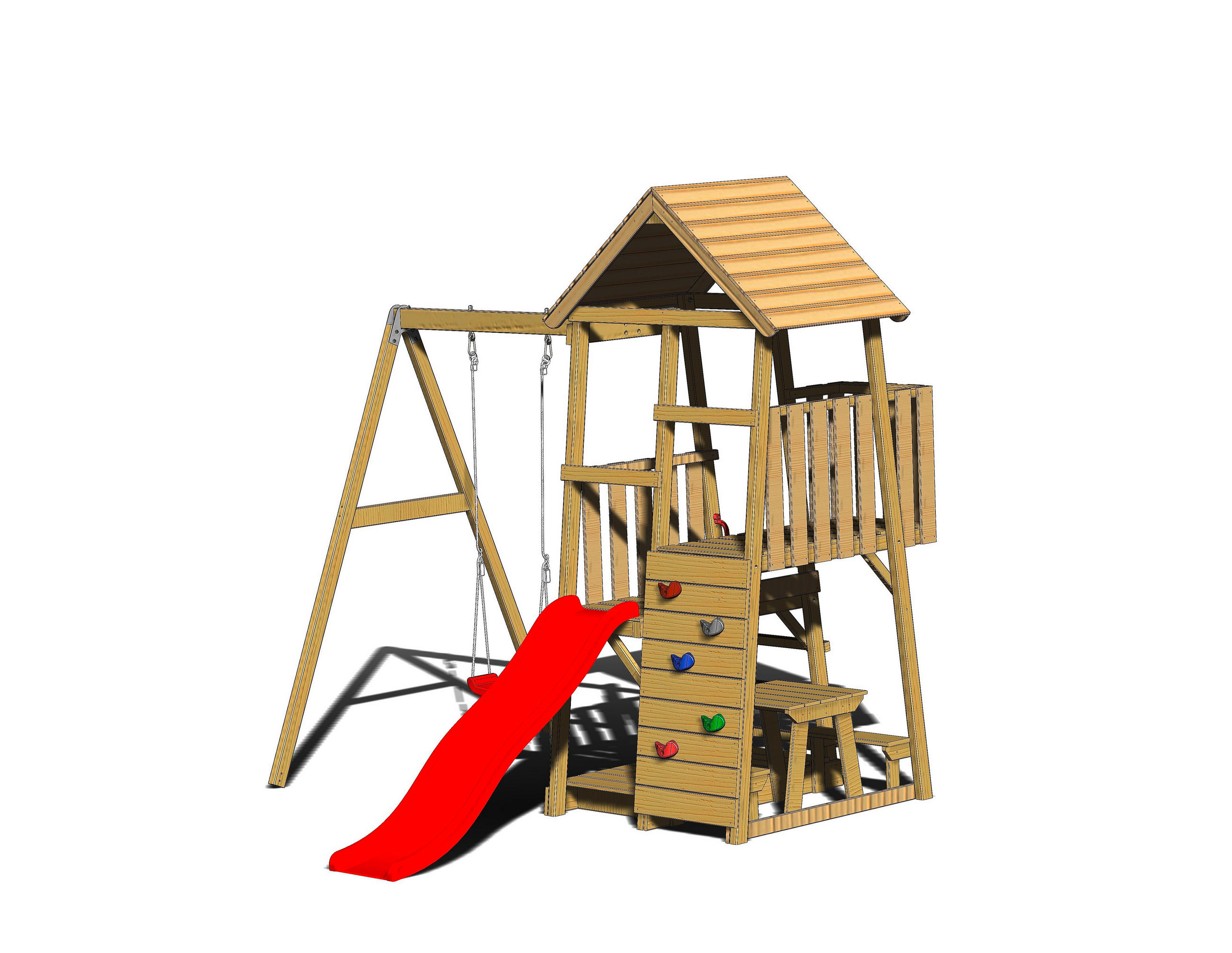 SPIELTURM 270/270/290 cm  - Rot/Naturfarben, KONVENTIONELL, Holz (270/270/290cm) - Ambia Garden