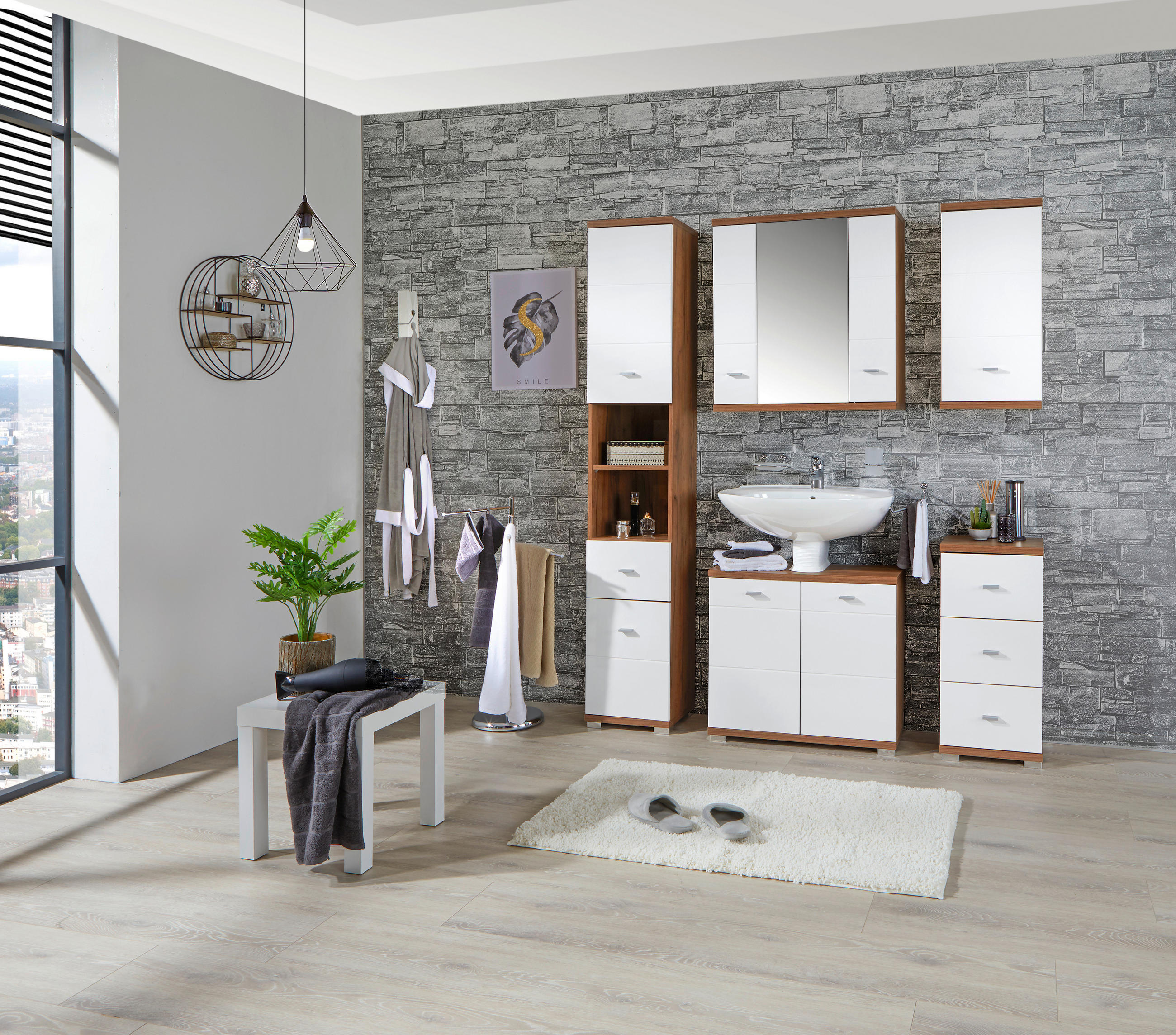 WASCHBECKENUNTERSCHRANK 70/60/32 cm  - Eichefarben/Alufarben, KONVENTIONELL, Holzwerkstoff/Kunststoff (70/60/32cm) - MID.YOU