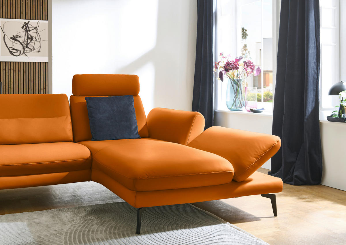ECKSOFA in Echtleder Orange  - Schwarz/Orange, Design, Leder/Metall (308/195cm) - Dieter Knoll