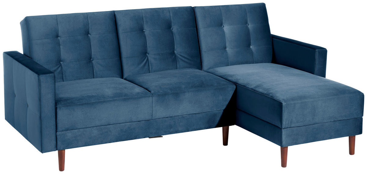 ECKSCHLAFSOFA inkl. Hocker in Dunkelblau Textil   - Eschefarben/Dunkelblau, Design, Holz/Textil (223/152cm) - Max Winzer