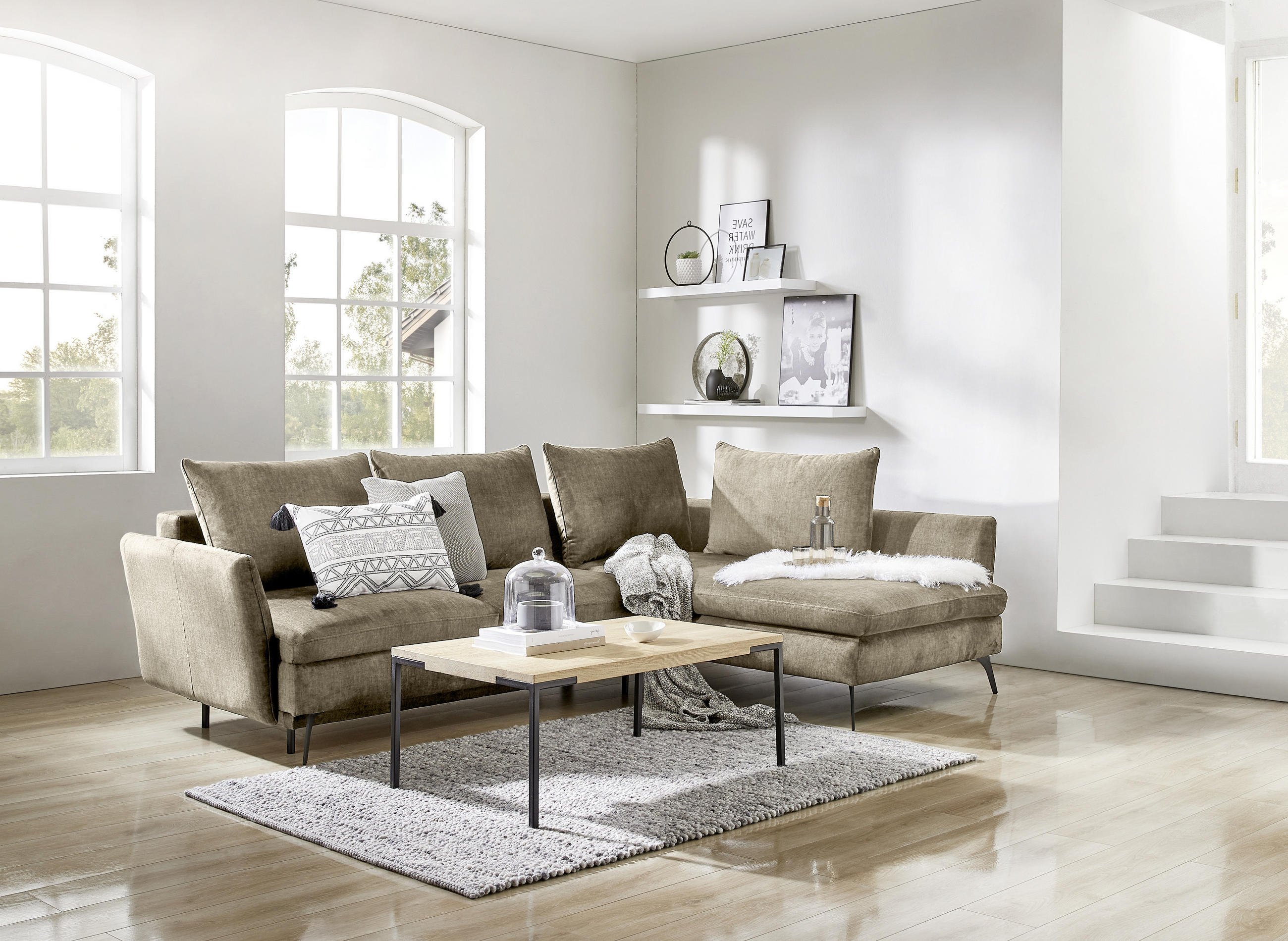 ECKSOFA Rostfarben Webstoff  - Rostfarben/Schwarz, Design, Textil/Metall (282/182cm)