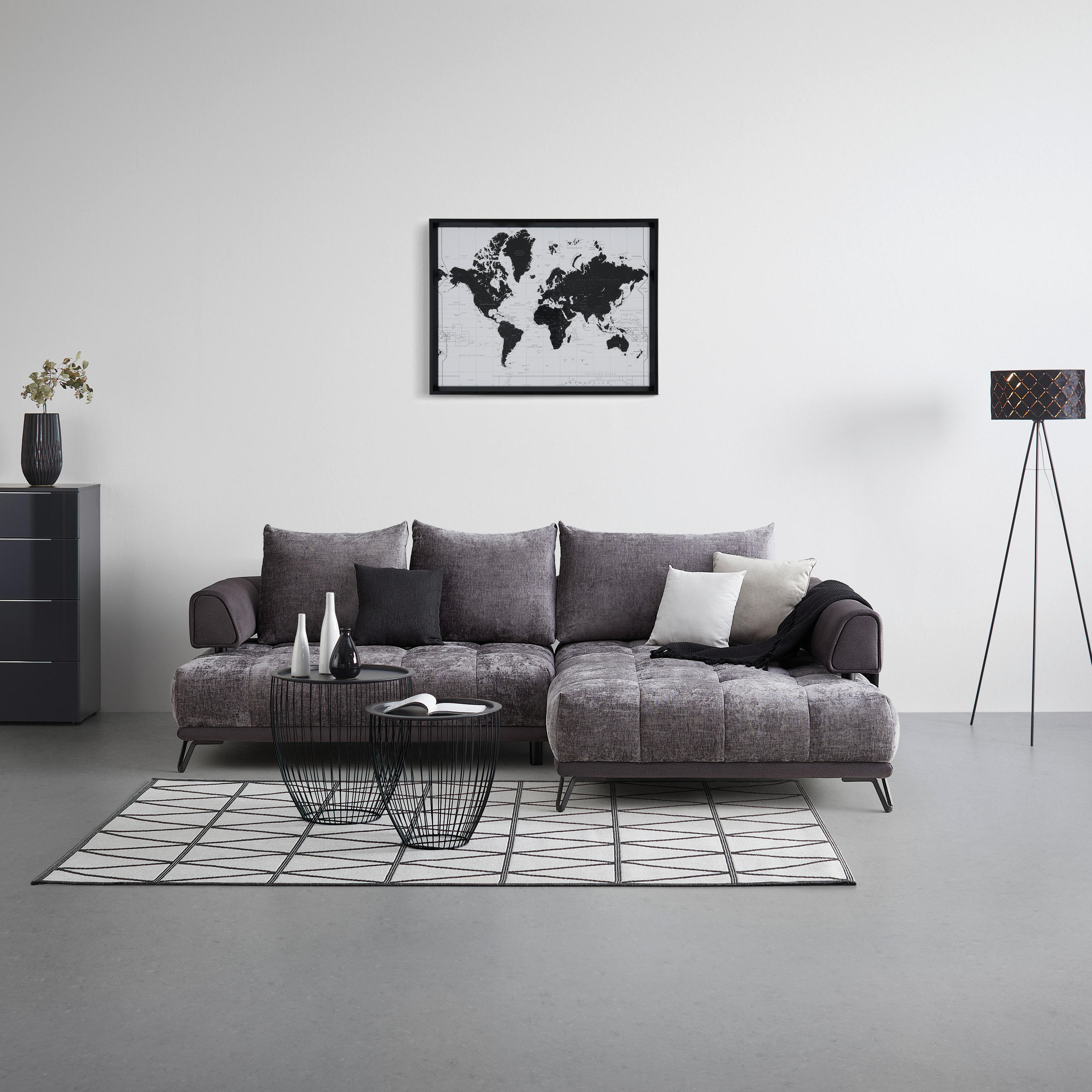 HÖRNSOFFA i grafitfärgad  - grafitfärgad/svart, Modern, metall/textil (262/184cm) - MID.YOU