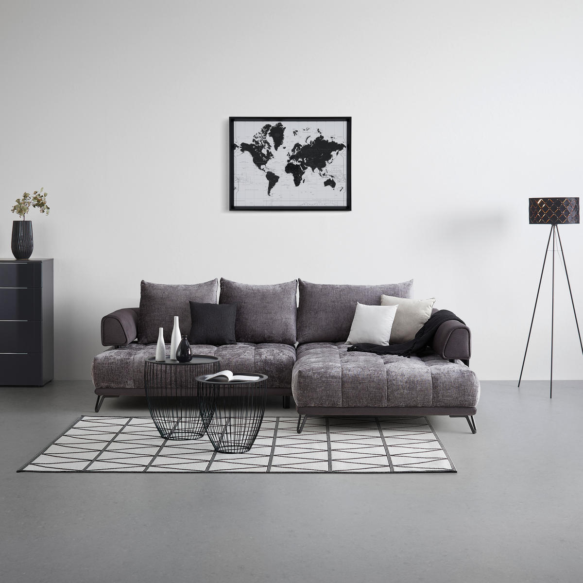 HÖRNSOFFA i grafitfärgad  - grafitfärgad/svart, Modern, metall/textil (262/184cm) - MID.YOU